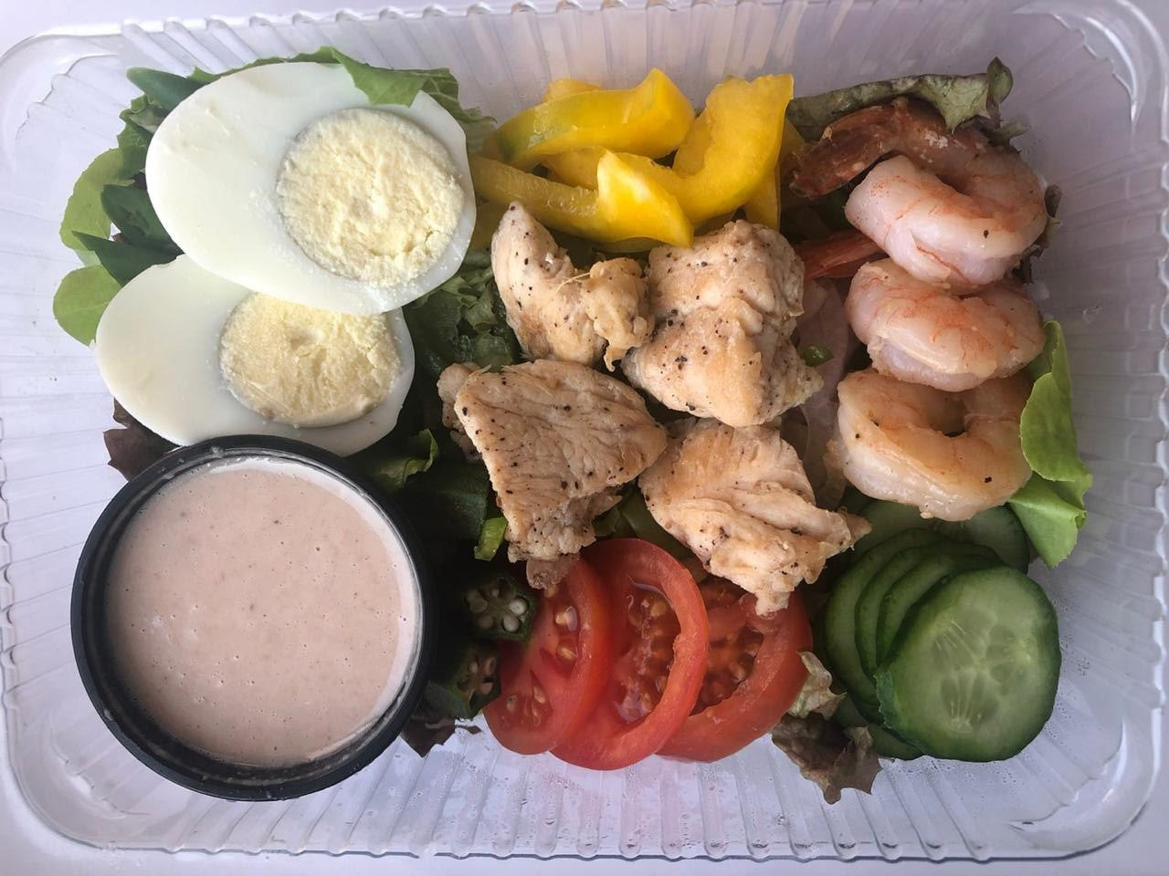 Grilled Shrimp and chicken  Egg Salad